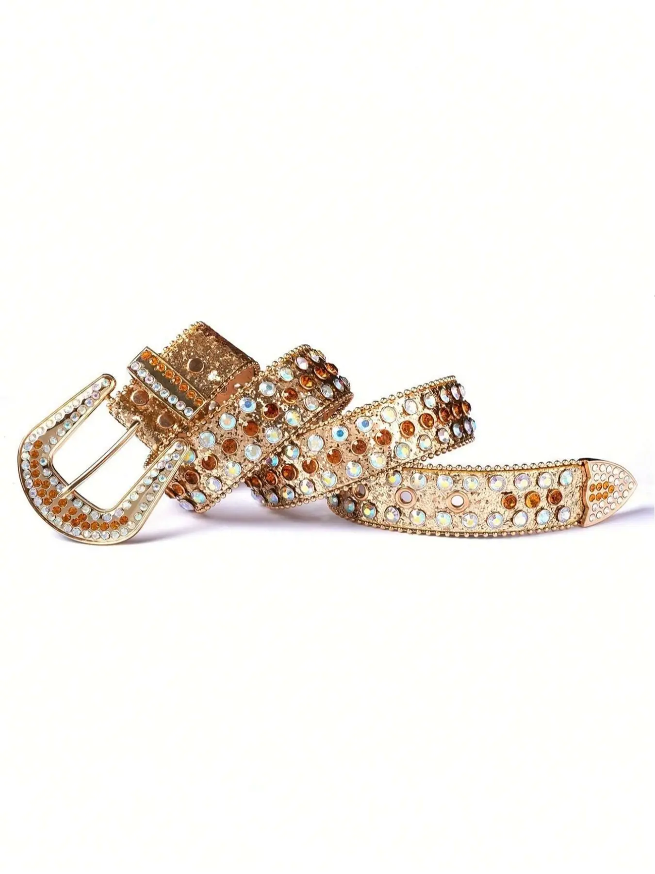 1pc unisex American cowgirl western country style party golden three-row diamond glitter alloy buckle diamond belt, Rhinestone Decorated Belt, Bling Western Belt, suitable for daily use nightclub rock street matching jeans friend gift