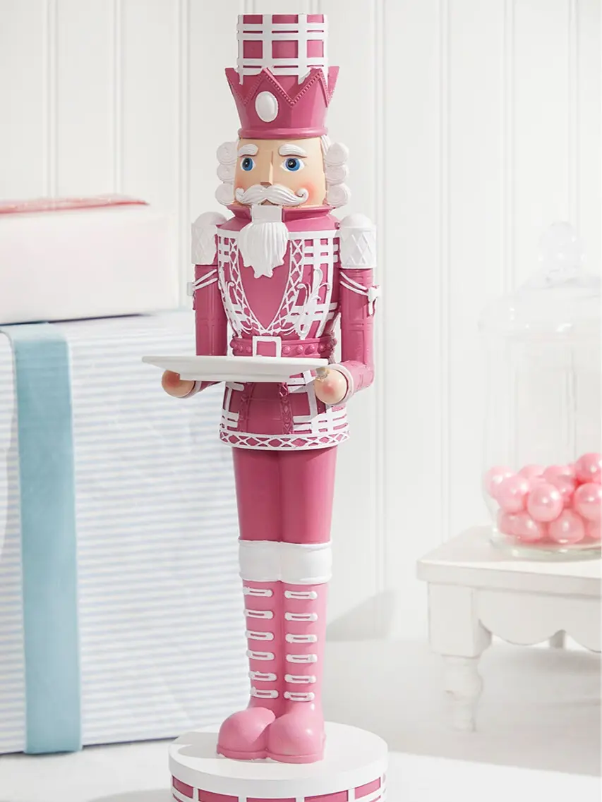 20"H Nutcracker with Tray - Pink & White