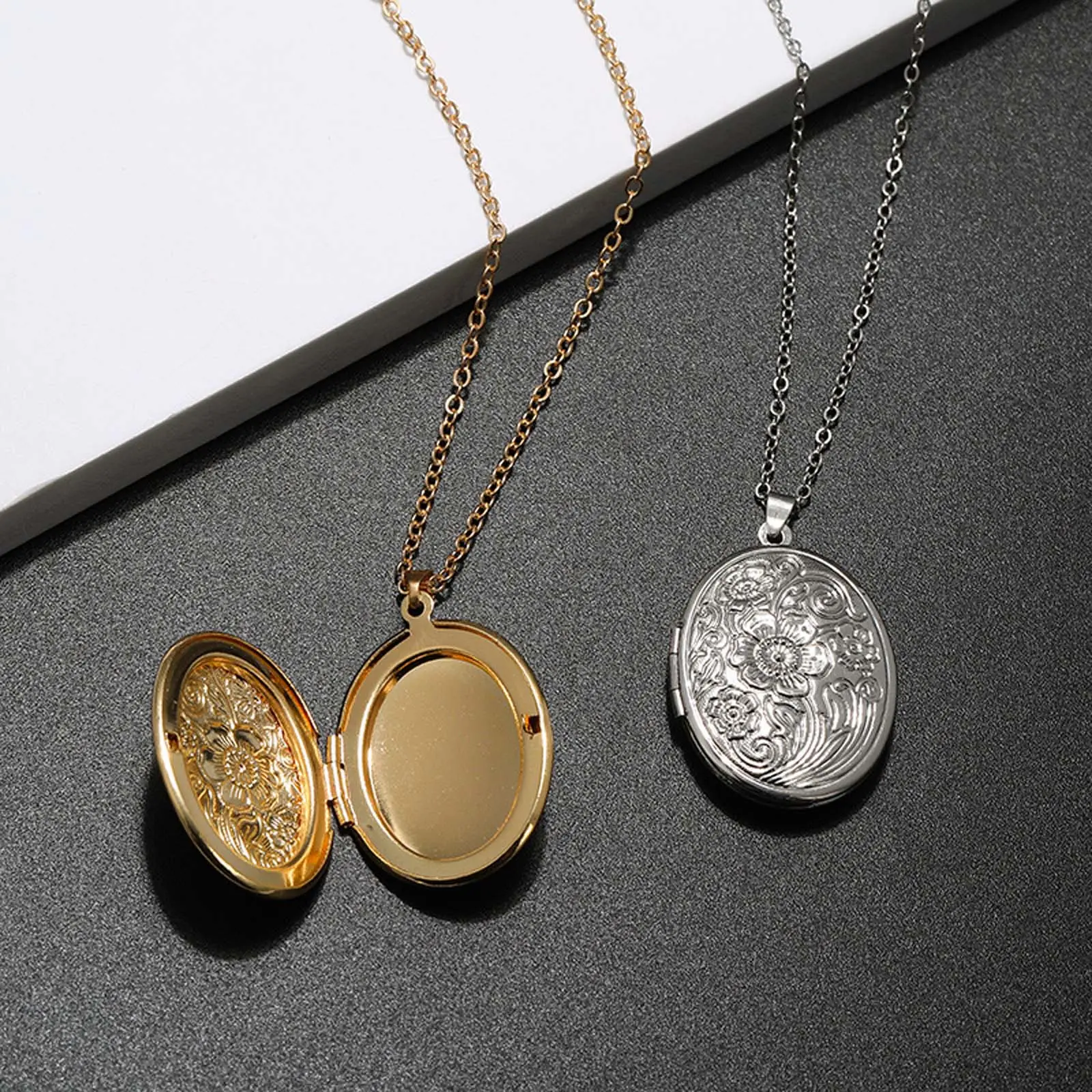 Unisex Oval Shape DIY Accessory Photo Box Pendant - Carved Pattern, Openable, Casual Necklace, Birthday Gift Jewelry, Exquisite Jewelry Gift for Couple Anniversary