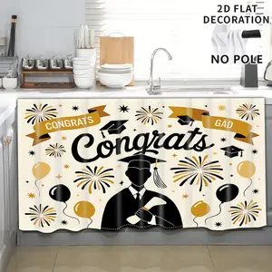 2D Flat Print 1pc,Graduation illustration with text "CONGRATS GAD",Kitchen Utensil Print Curtain-Translucent Rod Pocket Design, Machine Washable Contemporary Art Decor for Kitchen,Living Room,Light Filtering Privacy,Light Filtering Drapes
