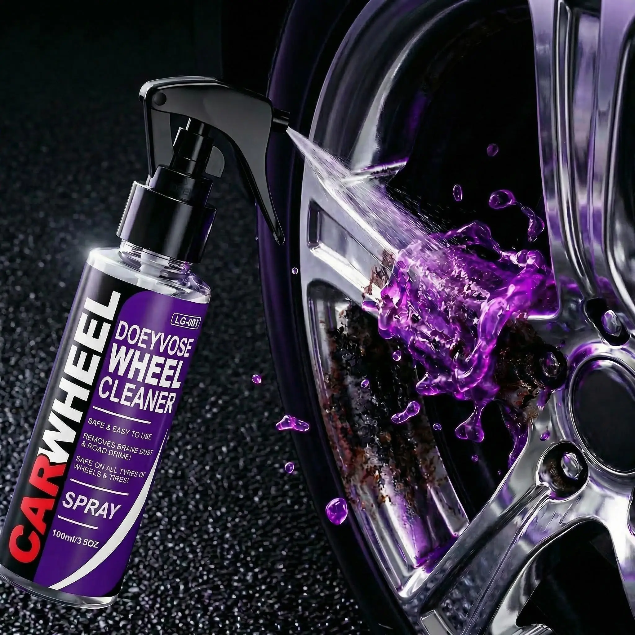 Tire and Rim Cleaner, Brake Dust Remover, Wheels, 100ML, Effective Tire Cleaning Solution, Removes Dirt, Grime, Debris and Impurities, Essential Car Maintenance Tool