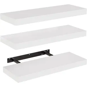 Floating Shelves Wall Shelves for Bathroom/Living Room/Bedroom/Kitchen Decor White Shelves with Invisible Brackets Set of 3 - AMFS08