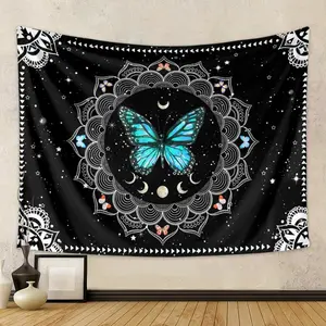 Mandala Floral & Butterfly Pattern Tapestry, Aesthetic Hanging Tapestry for Home Decor, Wall Art Decoration for Living Room Dorm Bedroom Decor