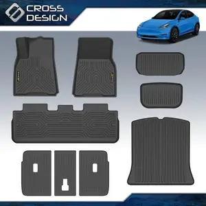 CROSSDESIGN TPE Floor Mats Cargo Liner Backrest Mat Fit For 20-24 Tesla Model Y 7 Seats, 9PCS