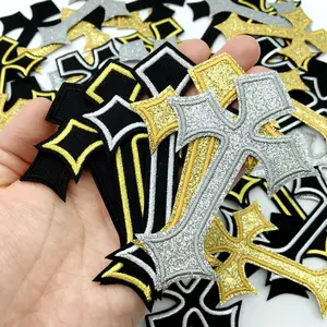 16pcs/set Fashion Punk Cross Geometric Embroidery Design Embroidered iron on patches for clothes backpacks, jeans, jackets, T-shirts, hats, dresses, party clothes, etc, New Color (Shiny Golden, Shiny silvery) - Are your clothes torn