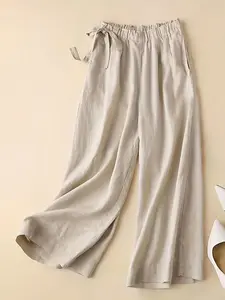 Women's Solid Color Wide Leg Pants, Casual Comfy High Waisted Trousers for Daily Wear, Ladies Bottoms for All Seasons