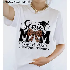 Senior Mom Class Of 2026 Leopard Bow Tee – Graduation Gift for Stylish Moms
