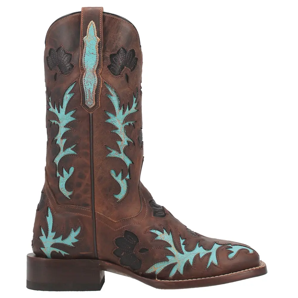 Dan Post Womens Tamarind Tooled-Inlay Square Toe  Casual Boots Mid Calf Low Heel 1-2" - Brown