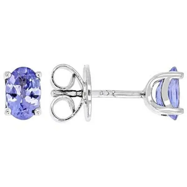 Jtv Women's Pretty Stud Earrings, 0.90ctw Tanzanite Gemstone, Rhodium-Plated Sterling Silver, Push Backings, Blue Adults' Earrings Jewelry