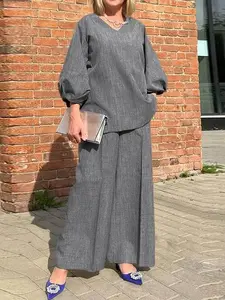 "Plus Size Solid Color Casual Tracksuit for Women – Loose Fit Long Sleeve Fashion Set, Spring Autumn Outfit, Wholesale for Amazon Export"