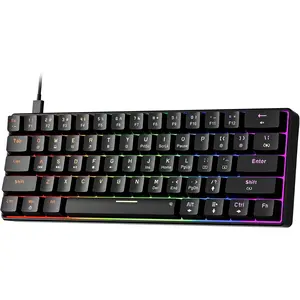 GM611 Mechanical Keyboard,Rainbow LED Backlit Gaming Wired Keyboards Compact Mini 61  Portable 60 Percent Mechanical Keyboard with Black Keycaps,for Windows Laptop PC Linear Red Switches