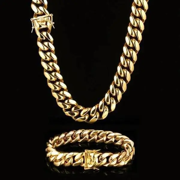 Mens Gold Necklace Stainless Steel Cuban Link Chain for Men's Fashion Accessories, Party Birthday Daily Jewelry