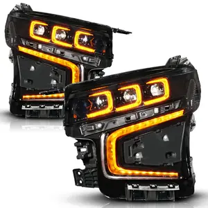 CHEVY TAHOE/SUBURBAN 21-24 FULL LED PROJECTOR HEADLIGHTS BLACK W/ AMBER DRL & INITIATION FEATURE
