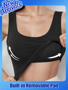 Women's Seamless Knitted Tank Top Square Neckline Crop Top Short-Sleeved Top Layering or Outerwear Sports Running Tennis Yoga Yoga Sports Bra with Integrated Padded Cups Fitness Tank Top Yoga Wear Gym Yoga Tops