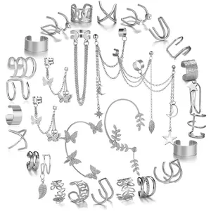 31 Pcs No-Piercing Ear Cuff Set - Silver Helix & Cartilage Clip-Ons for Women/Men | Holiday Gift & Party Accessory Pack