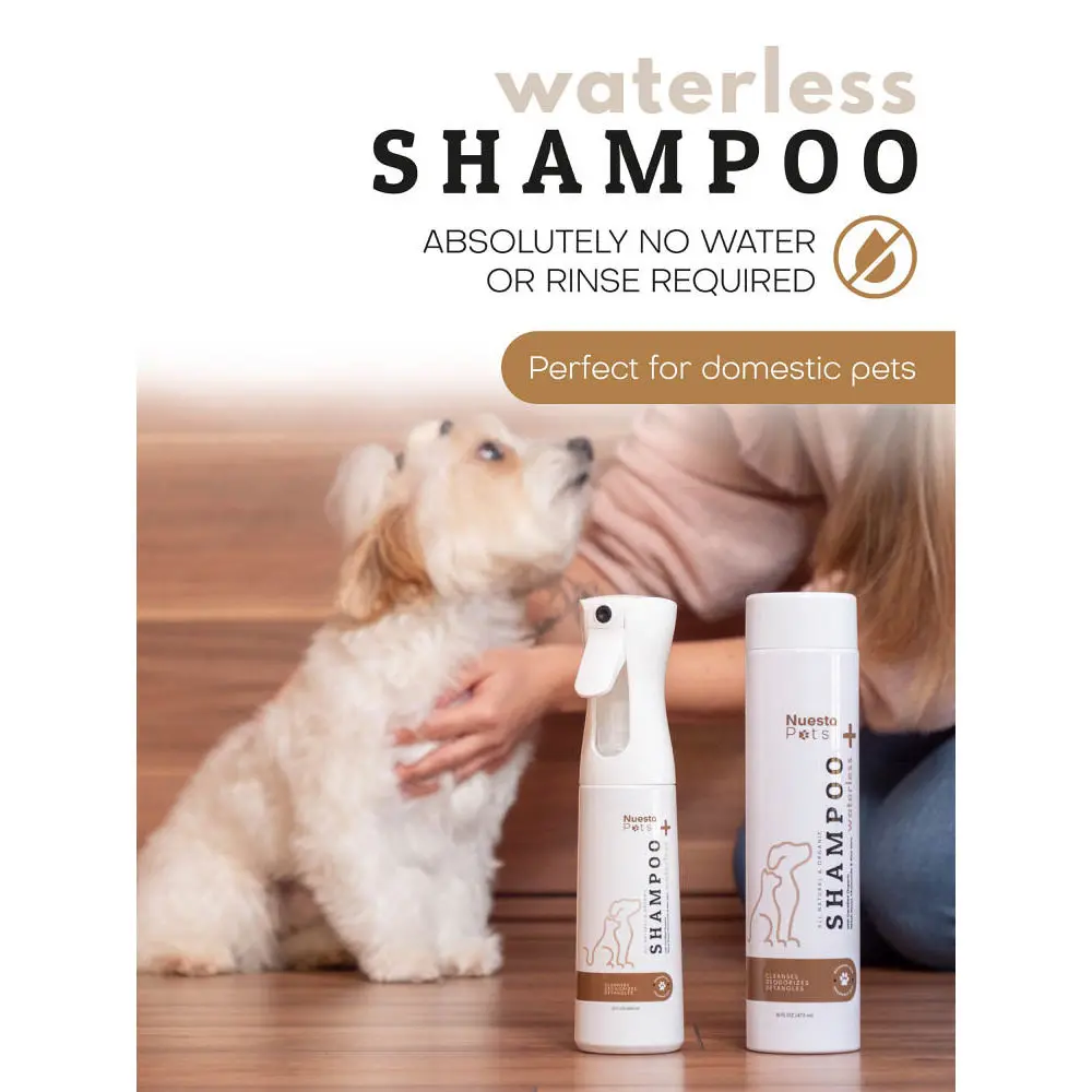 Nuesta Pets Hypoallergenic Waterless Spray Shampoo for Dogs & Cats - No Rinse, Fragrance-Free, Organic Aloe & Chamomile - 12 oz + 16 oz Refill, Gentle & Easy to Use