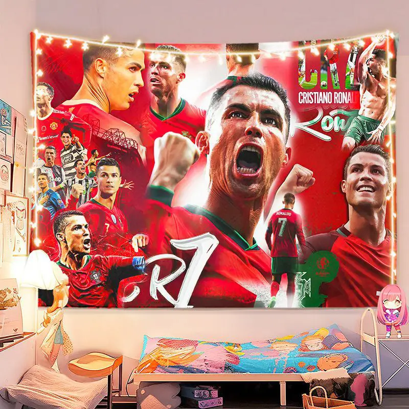Cristiano Ronaldo Football Star Themed Linen-Cotton Wall Tapestry - Single-Side Decorative Lightweight Hang Cloth, 30*40in & Multi-Size, Hand Wash Safe, for Indoor Dorm Wall Decor, Beach Use