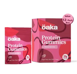 OAKA Protein Gummies (12-Pack Value-Box) - 20g Protein per bag & 85 Calories, Sugar Free, Vegan, Guilt-Free Healthy Snack