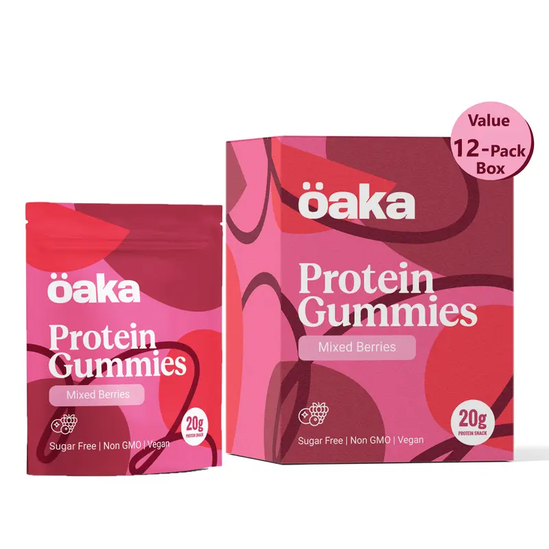 OAKA Protein Gummies (12-Pack Value-Box) - 20g Protein per bag & 85 Calories, Sugar Free, Vegan, Guilt-Free Healthy Snack