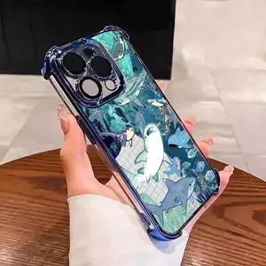 Fashionable ocean whale shark TPU Casing for iphone 17Air 16 15 14 13 12 11 X XS PRO PLUS MAX Four Corners Anti-Fall Transparent Soft Silicone Gift Shockproof Protection Anti-Drop Protective Protector Phone Cases Shell Cover