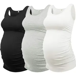 Women's 3-Pack Maternity Crew Neck Tank Tops - Sleeveless, Ruched Side, Soft Rayon Maternity Clothing for Pregnancy Outfits