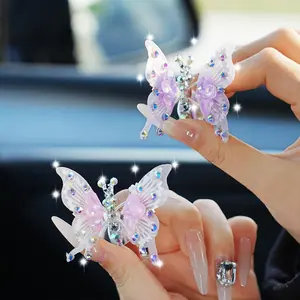 Girly Glam Butterfly Stickers for Car Interior Rhinestone Appliqués with Movable Wings