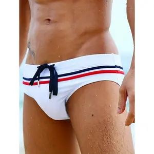 Mens Fashion Striped Drawstring Bikini Briefs Swimsuit - Quick Drying, Breathable, Comfortable, Trendy Swim Trunks for Summer Beach, Pool, Surfing, and Water Sports - Soft, Lightweight, and Durable Fabric
