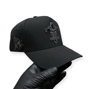 Dios Por Delante Black SnapBack Hat with Blue Undervisor and Distinctive Logo