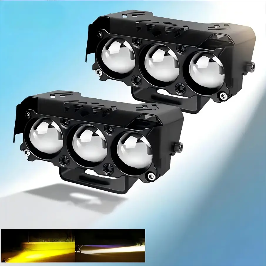 Motorcycle LED Spot Lights - Dual-Color Hi/Low Beam Fog Lamps, Mini Lens Headlights, 12/24V Power LED Driving Lights for Cars Trucks