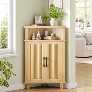 HOOBRO Small Corner Cabinet, Side Storage Organizer with 1 Adjustable Shelf, Standing Corner Cabinet with 1 Open Compartment, for Living Room, Bathroom, and Dining Room, Natural#SpringSale #BigSpringSale