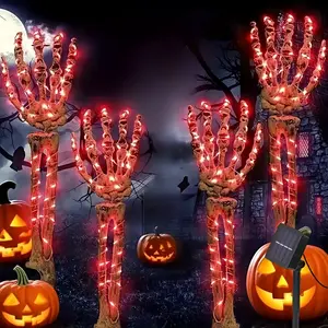 4-Piece Set,  Hand Decoration Lights, Red Glow - 8 Light Modes Outdoor Solar-Powered Skeleton Ground Spikes Terrifying Atmosphere for Courtyards, Gardens, and Pathways  Party Decorations  Decorations