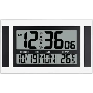 11.5" Large Display Wall Clock Battery Operated with Big Numbers,Desk Clocks with Time Date Temperature, 2 Alarms with Snooze, Easy to Use for Bedroom, Living Room, Office,Gift for Elderly