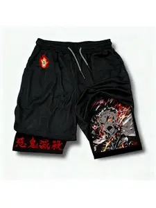Demon Slayer Anime co-branded 2-in-1 Sports Shorts Summer Men's New Street Fashion Fitness Swimming Hiking Double Layer Shorts