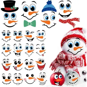 36pcs Snowman Face Stickers for Crafts Christmas Ornaments, Vinyl Rub on Transfers UV Decals, Cute Snowman Face Stickers for Xmas Winter Holiday Window Glass Cups Balls Jars Home Decorations