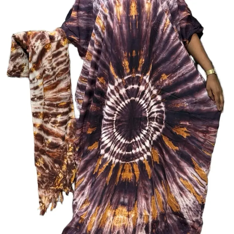 Elegant Batik Long Boubou Tie and Dye Adhiré African Fashion Kampala Dress Fit Women Casual Maxi 100% cotton