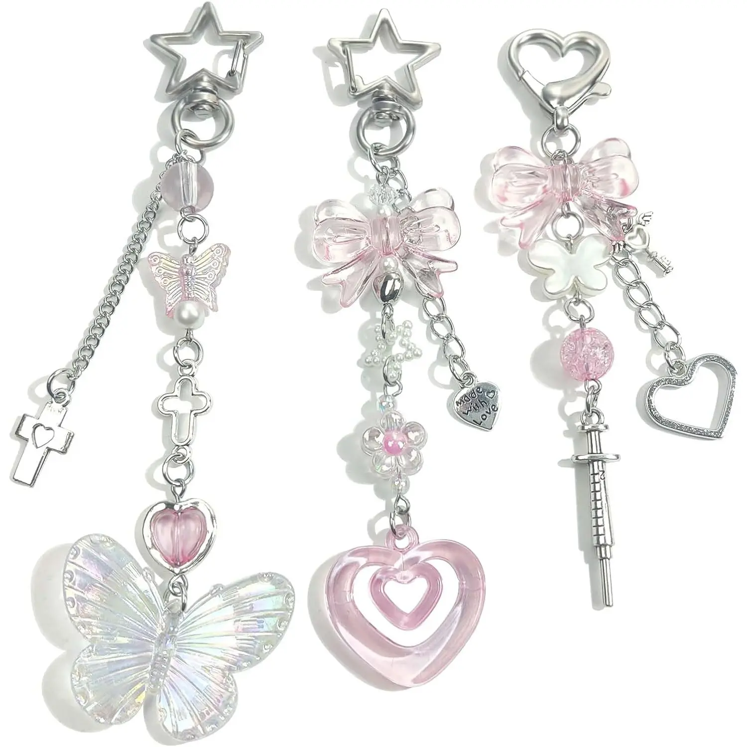 3 PCS Trendy Aesthetic Y2K Style Keychain Exquisite Women's Bag and Keyring Accessory Novelty Keychains Aesthetic Y2K Keychain Charms Stylish Keychains Accessories for Women Bag Purse Gifts Valentine's Day Birthday Gift Pendant Butterfly tiktokshopspringg