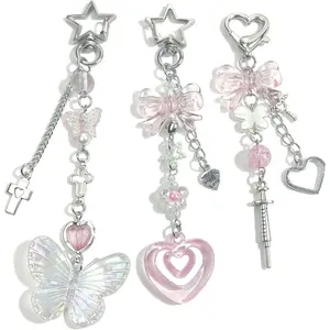 3 PCS Trendy Aesthetic Y2K Style Keychain Exquisite Women's Bag and Keyring Accessory Novelty Keychains Aesthetic Y2K Keychain Charms Stylish Keychains Accessories for Women Bag Purse Gifts Valentine's Day Birthday Gift Pendant Butterfly tiktokshopspringg