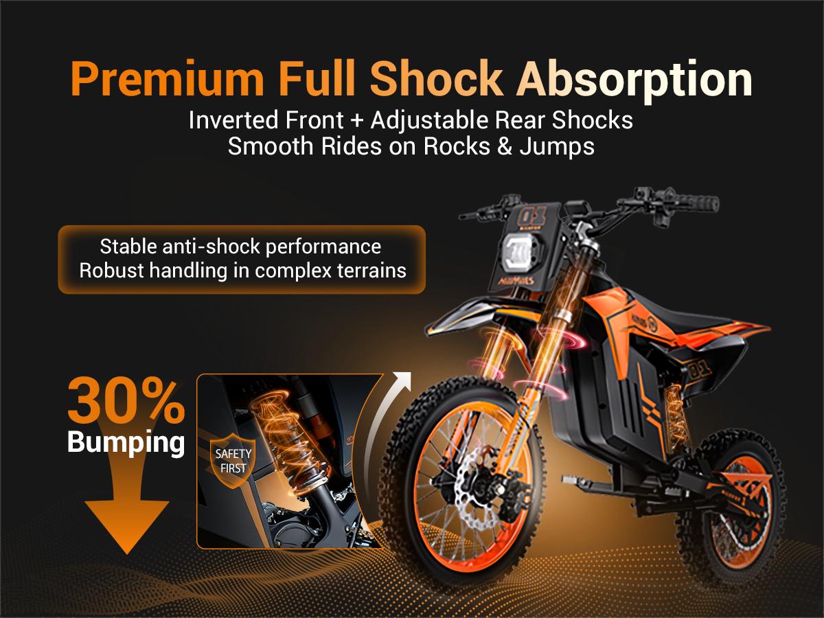 HillMiles MilePop 1 Electric Bicycle — (3000W Peak) Power, equipped with a 48V 25Ah battery, offering a range of 35–45 miles; features hydraulic brakes, a full suspension system, and Bluetooth music functionality; an off-road electric bicycle. HillMiles MilePop 1 Electric Bicycle — (3000W Peak) Power, equipped with a 48V 25Ah battery, offering a range of 35–45 miles; features hydraulic brakes, a full suspension system, and Bluetooth music functionality; an off-road electric bicycle.