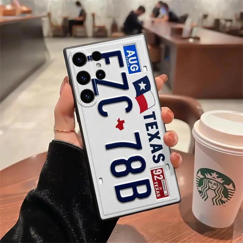 Retro Vintage License Plate Liquid Silicone Case for Samsung S26 S25 S24 S23 Ultra, Anti-Fade UV Print with Microfiber Lining, Shockproof Cover