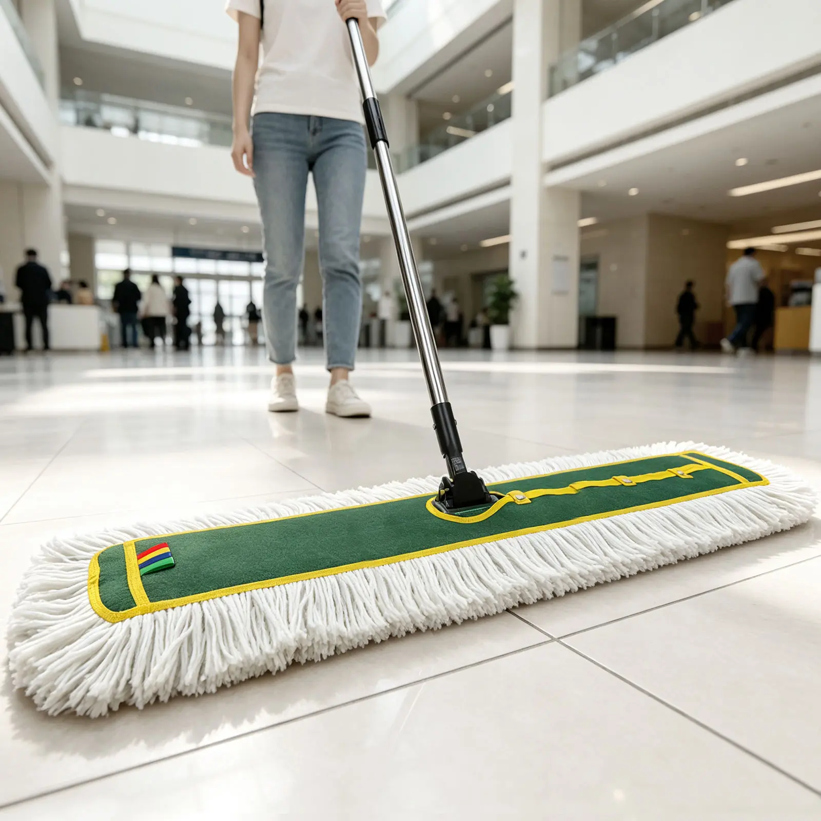Extra Wide 41" Industrial Dust Mop with 51" Long Handle, Commercial Large Floor Mop  Cotton Mop with 2 Washable Pads for Garage, Warehouse, Office & Large Area Cleaning,Green