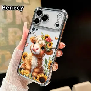 Compatible with iPhone 17 Pro Max 16 15 Plus Air 14 13 12 11 E Case Flower - Crowned Cow Dream Pattern Clear Protective Four Corners Air Cushion Anti-drop Shockproof Cellphone Casing