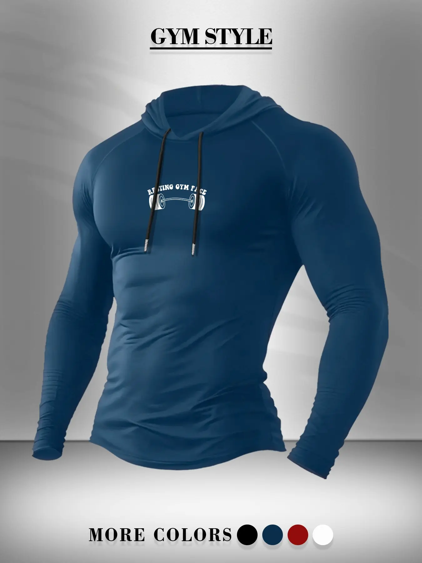Men's "Resting Gym Face" Barbell Compression Hoodie - Quick-Dry Dry Fit Athletic Long Sleeve Hooded Shirt Dry Fit Hoodies - Workout & Training Wear
