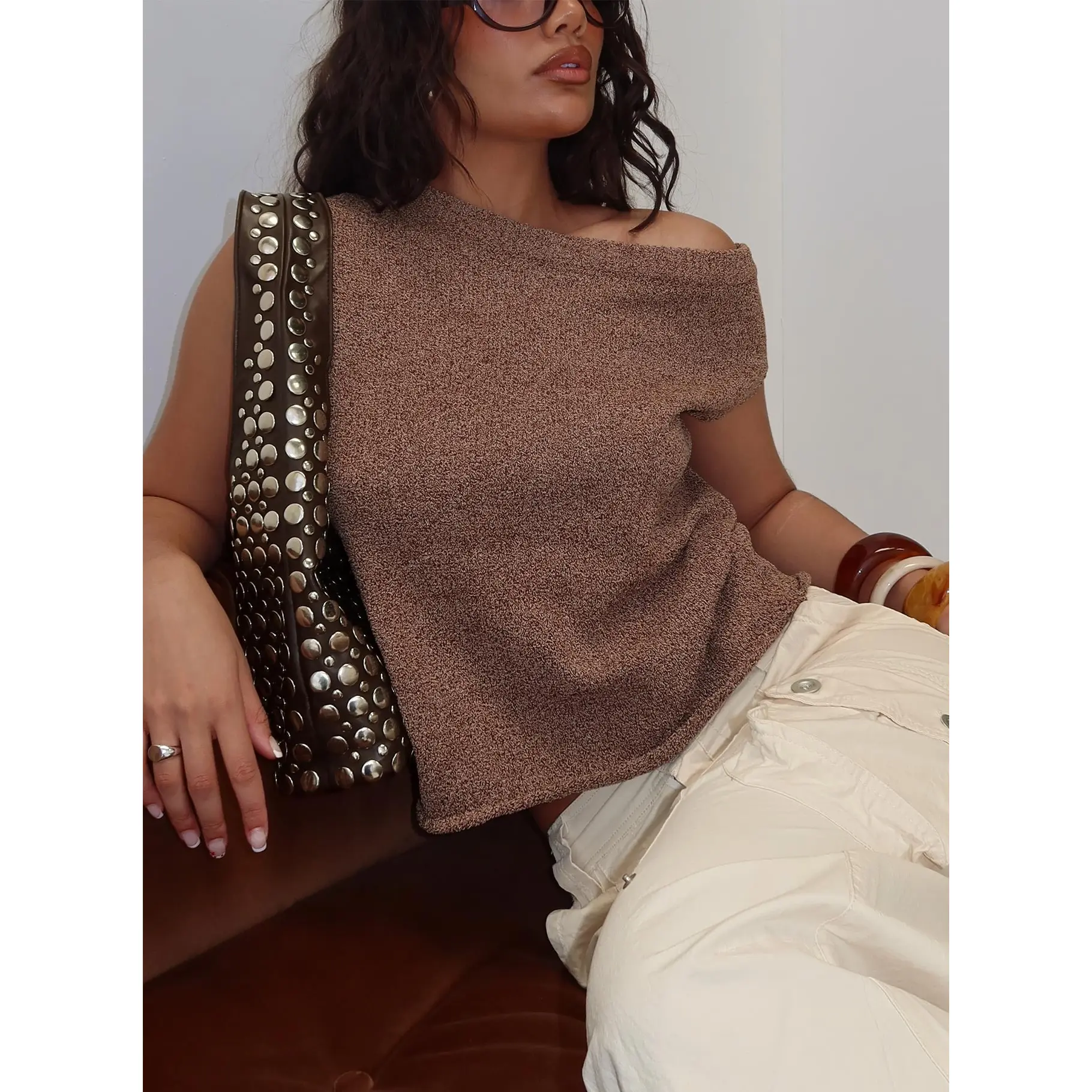 Ashfield Off Shoulder Top Brown