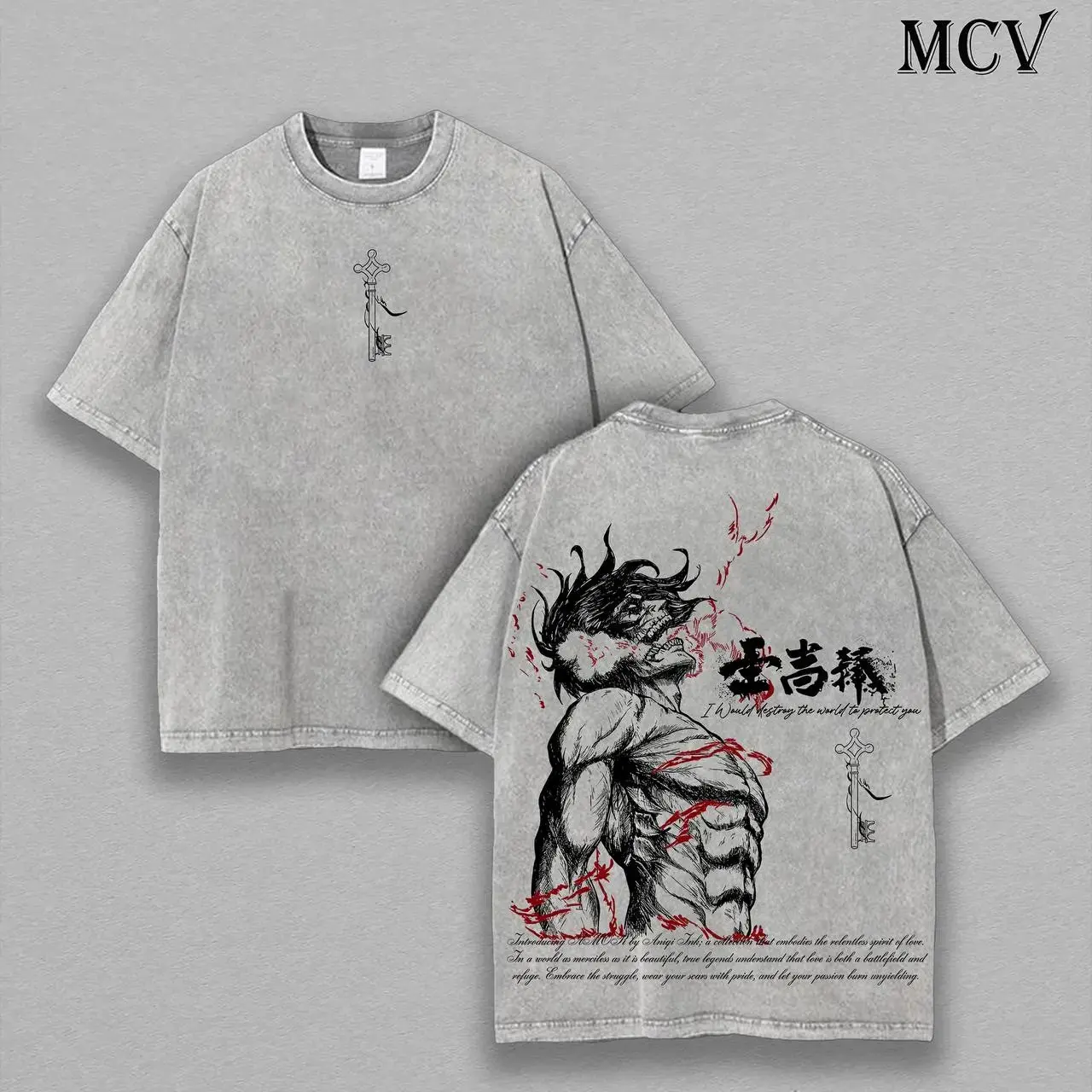 Men's Anime Graphic Cotton T-Shirt - Vintage Washed, Soft, Simple, Loose-Fit Oversized Casual Top, Short Sleeve Round Neck, Double Print Retro Unisex Menswear for Daily Wear, Available in 2XL