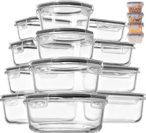 Portable 12PCS Leakproof Glass Meal Prep Bento Boxes with Grey Lids, BPA-Free Airtight Microwave Safe Food Storage Containers, Affordable Set for Leftovers, Fridge Storage & Office Lunch, Budget Kitchen Essential