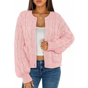 MEROKEETY Women's Cable Knit Chunky Cardigan Sweaters 2025 Fall Winter Trendy Button Up Long Sleeve Coat Soft Medium