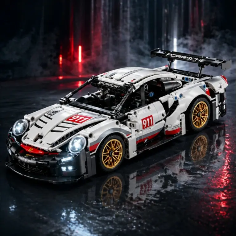 1:14 Scale RC 911 Supercar Model Replica Building Blocks Toy Kit, 1000+ Pcs with Dual Motor System, LED Lights, Acrylic Case, Professional Racing Set, Ideal Holiday Gift for Boys & Adult Fans, Model Car Kit