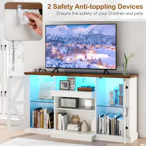 COSTWAY - 59 Inches Media Console Table with 3-Level Shelves and 22 Dynamic Modes-White