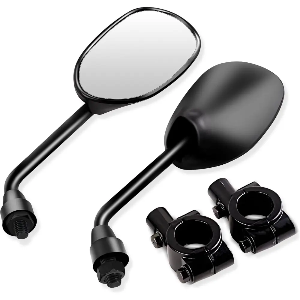 Black Retro Side Rearview Mirror Pair Set - 7/8 Inch Diameter Handlebar Mount, 2 Piece of 7/8" Handlebar Mount 8mm Adaptor for Motorcycle, Dirt Bike, Mountain Bike