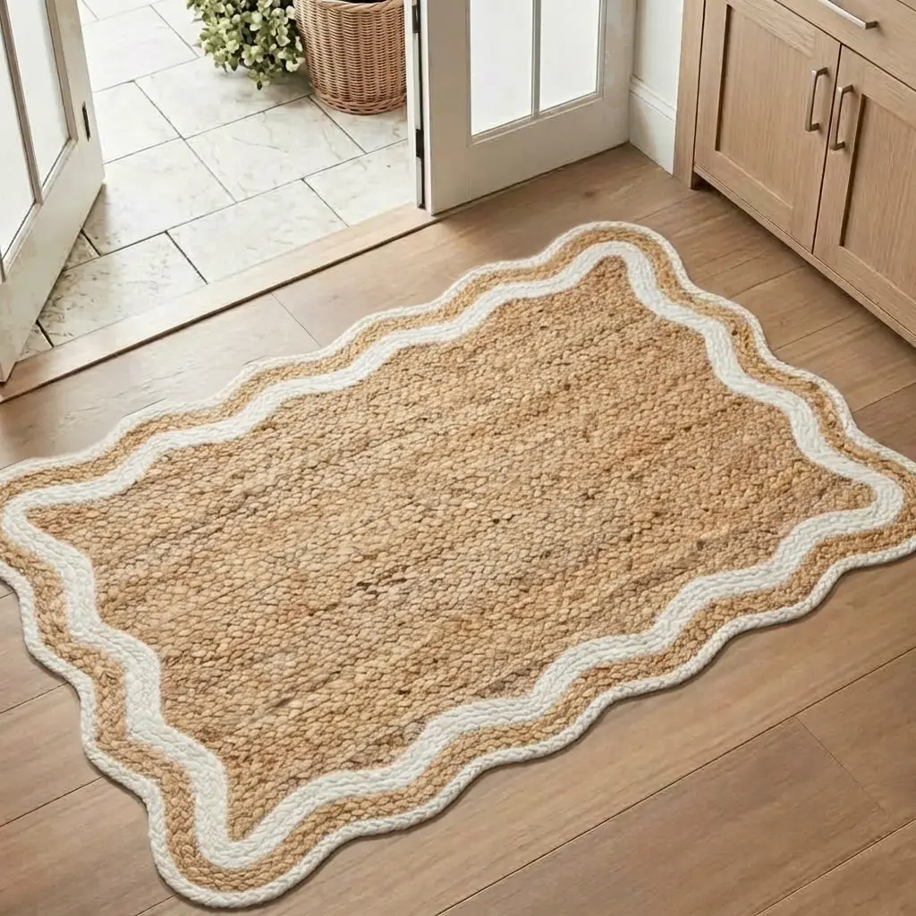 Tovar Hand-Braided Scalloped Edge Non-Slip Jute Rug - Eco-Friendly Jute, Non-Slip Backing - Runner and Room Size Rug